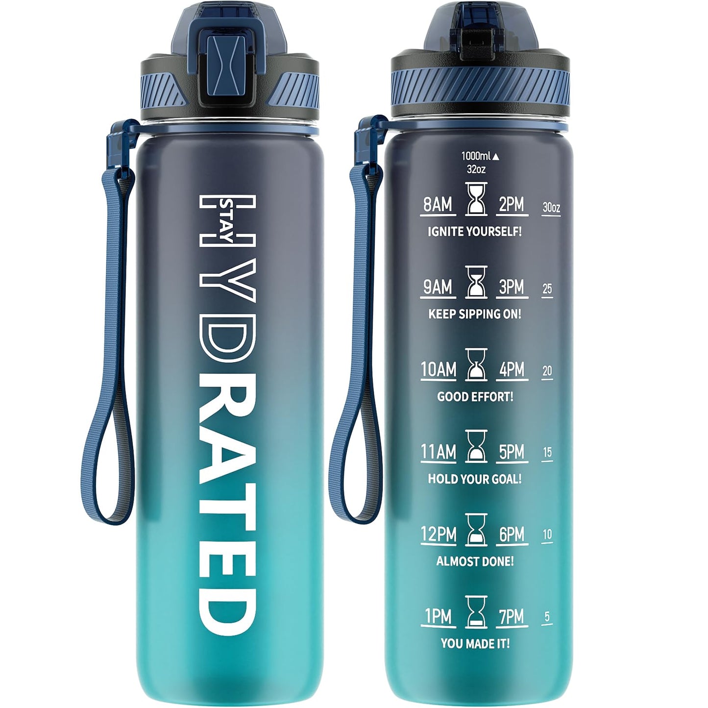 Water Bottle with Straw Blue